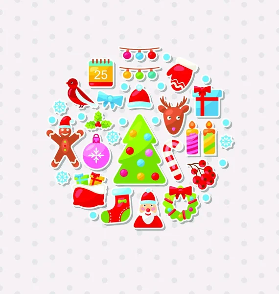 Ilustración Feliz Navidad Tarjeta Celebración Con Elementos Tradicionales Vector — Vector de stock