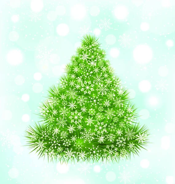 Illusztráció Karácsonyfa Hópelyhekkel Kék Ragyogás Háttér Vektor — Stock Vector