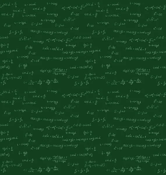 Naadloos Wiskundig Handschrift Naadloze Wiskunde Patroon Handschrift Groene Schoolbord Vector — Stockvector