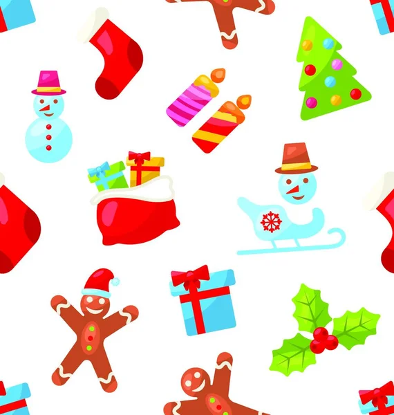 イラスト クリスマスのシームレスなパターンでは 冬の装飾壁紙 ベクトル — ストックベクタ