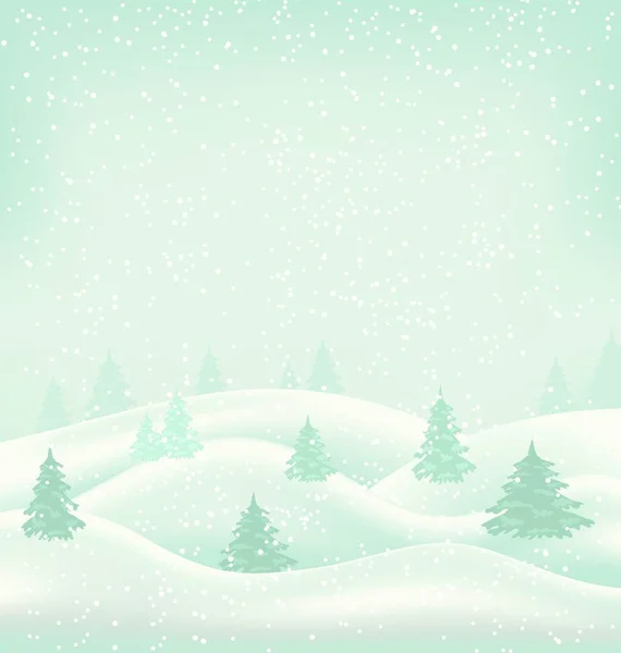 Illustration Jul Vinterlandskap Snöfall Och Snöklädda Träd Vektor — Stock vektor