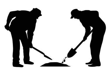 Illustration silhouette of workers with shovel. Isolated white background. EPS file available. clipart