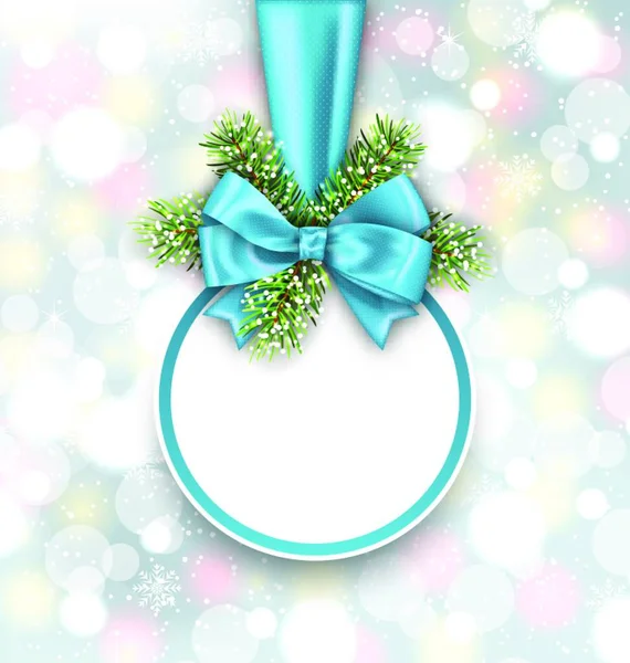 Illustration Joyeux Noël Carte Élégante Avec Ruban Papillon Brindilles Pin — Image vectorielle
