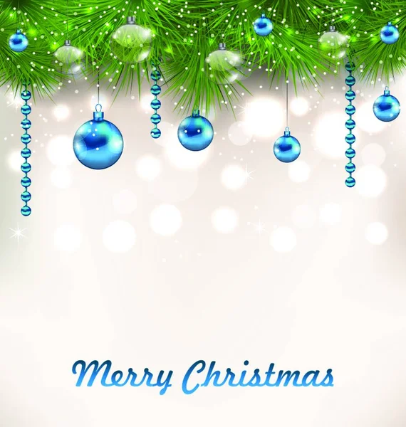 イラストクリスマスの輝く背景とモミの小枝とガラスのボール ベクター — ストックベクタ