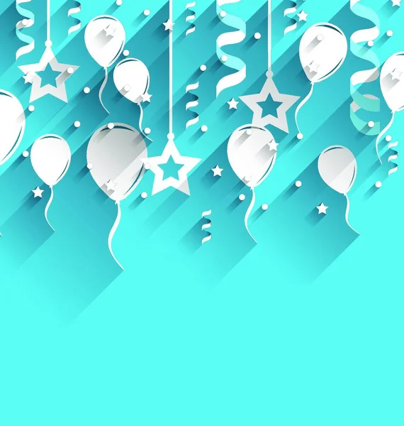 Illustration Geburtstagshintergrund Mit Luftballons Sternen Und Konfetti Trendy Flacher Stil — Stockvektor