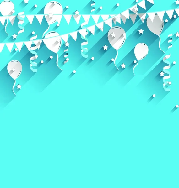 Illustration Fond Joyeux Anniversaire Avec Ballons Étoiles Fanions Style Plat — Image vectorielle