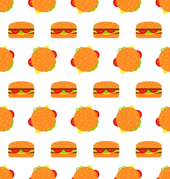 Sömlös Textur Med Hamburgare Snabbmatsmönster Illustration Sömlös Textur Med Hamburgare — Stock vektor