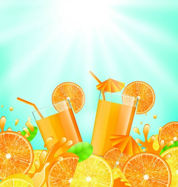 Abstrakter Hintergrund Für Cocktailparty Mit Orangenscheiben Zitronen Und Frischen Getränken — Stockvektor