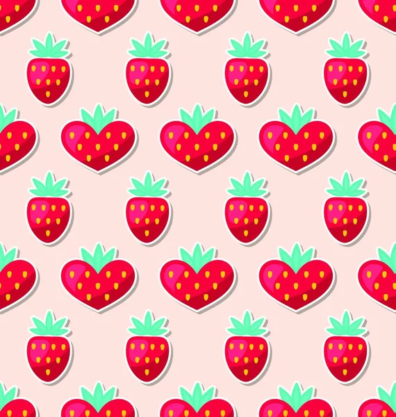 Ilustración Fondo Pantalla Simple Sin Costuras Con Corazones Fresa Para — Archivo Imágenes Vectoriales