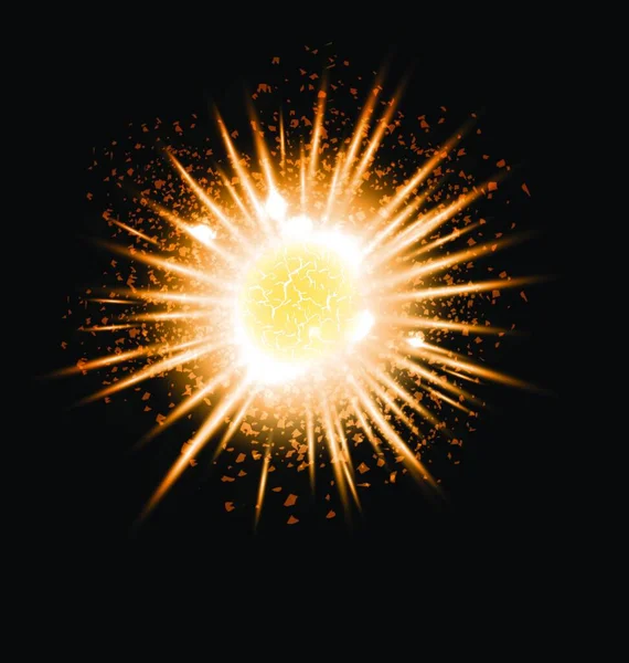 Gold Grand Explosion Planet Big Bang Catastrophe Formation Universe Vector — Stock Vector
