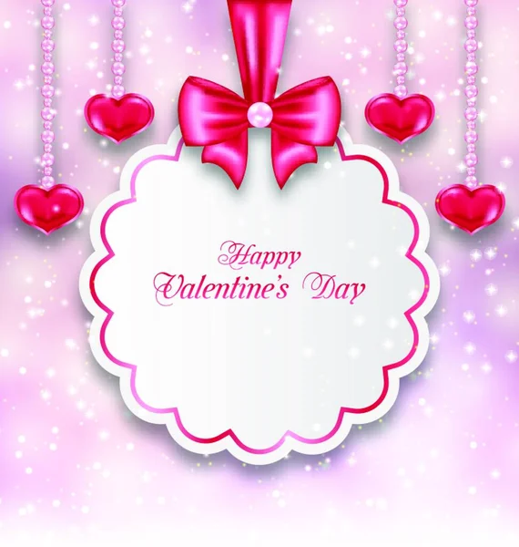 Illustration Shimmering Background Celebration Paper Card Hanging Hearts Valentines Day — 스톡 벡터