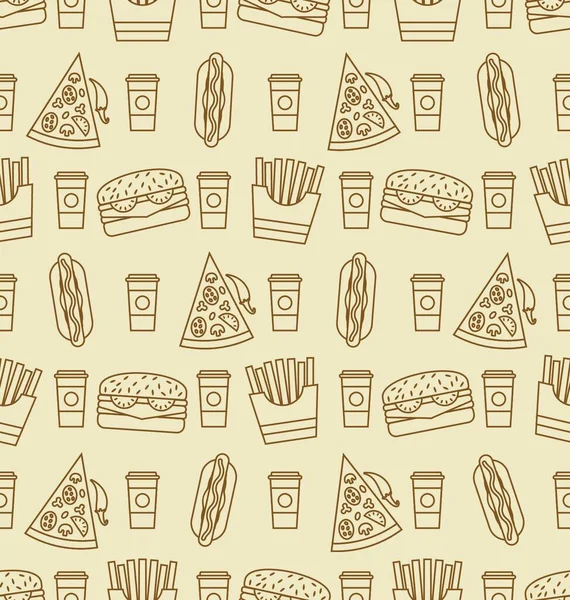 Illustrazione Modello Senza Soluzione Continuità Con Fast Food Icone Contorno — Vettoriale Stock