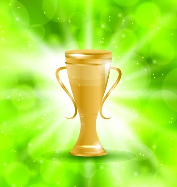 Golden Trophy Green Light Bakgrund Illustration Guldtrofé Grön Ljusbakgrund Vektor — Stock vektor