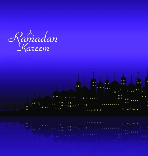 Ramadan Kareem Night Bakgrund Med Silhouette Moskén Och Minareter Illustration — Stock vektor