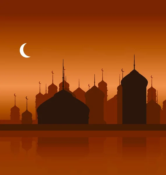 Ramadan Tle Meczetem Silhouette Ilustracja Ramadan Tle Meczetem Sylwetki Wektor — Wektor stockowy