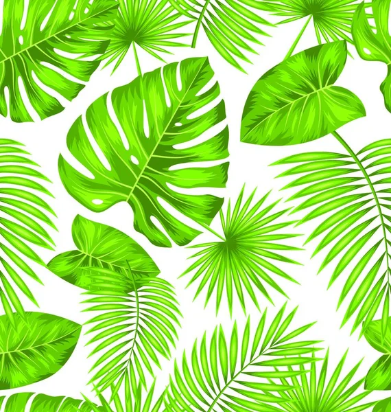 Illustration Texture Sans Couture Avec Feuilles Tropicales Vertes Beau Papier — Image vectorielle