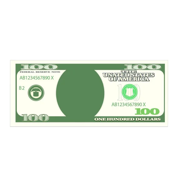 Afbeelding 100 Dollar Bankbiljet Geïsoleerd Witte Achtergrond Honderd Denominatie Vector — Stockvector