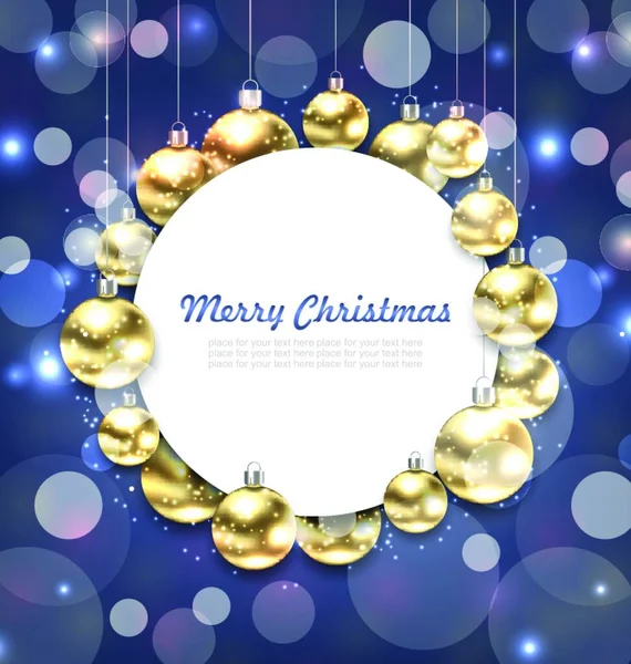 Bolas Natal Dourado Brilhante Com Cartão Cumprimentar Ilustração Bolas Natal — Vetor de Stock