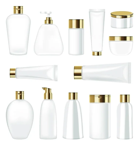 Set Illustrazione Bottiglia Plastica Cosmetica Tubo Isolato Sfondo Bianco Contenitore — Vettoriale Stock