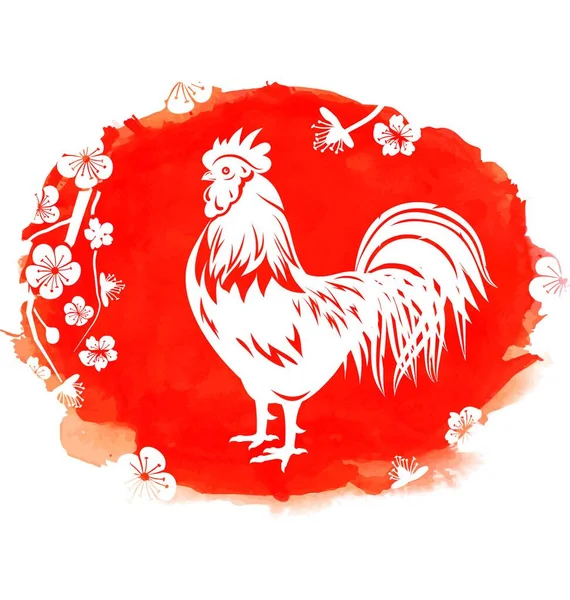 Fondo Acuarela Ilustración Con Rooster Simbol Zodiaco 2017 Años Flor — Archivo Imágenes Vectoriales