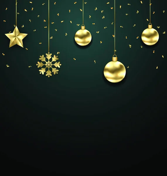 Illustration Christmas Golden Balls Copy Space Your Text Vector — 스톡 벡터