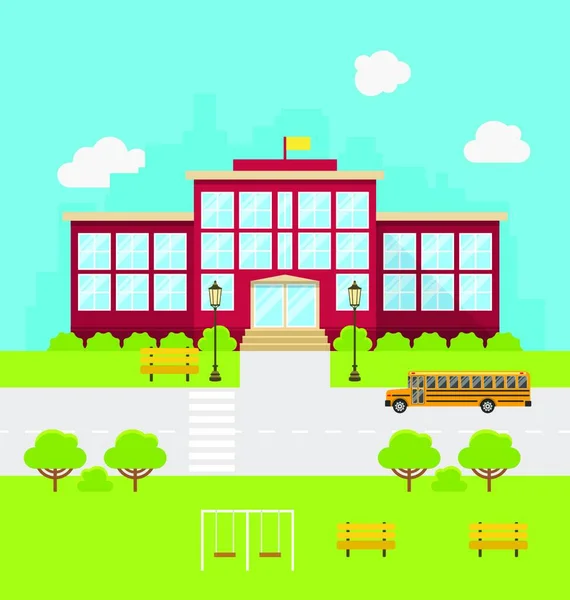 Bangunan Sekolah Ilustrasi Latar Belakang Kembali Sekolah Vektor - Stok Vektor