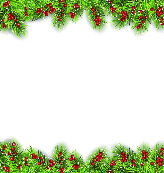 Illustration Holiday Frame Fir Branches Holly Berries Copy Space Your — стоковий вектор