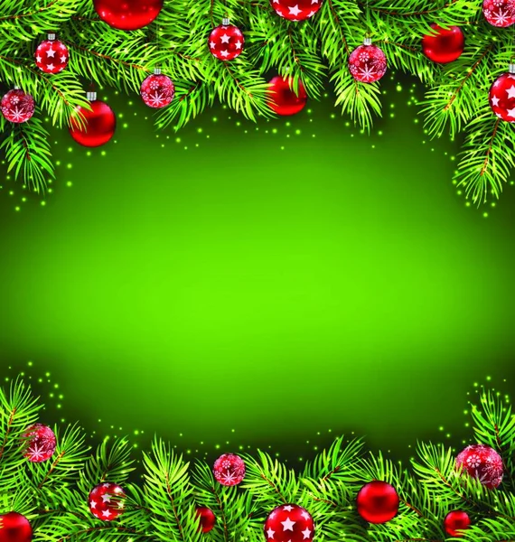 图例圣诞横幅与冷杉枝和玻璃球 假日绿色背景 — 图库矢量图片