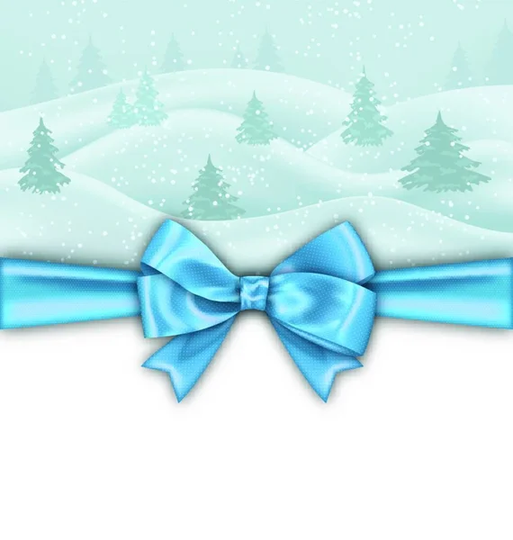 Illustration Winter Background Blue Bow Ribbon Nature Landscape Fir Tree — стоковий вектор