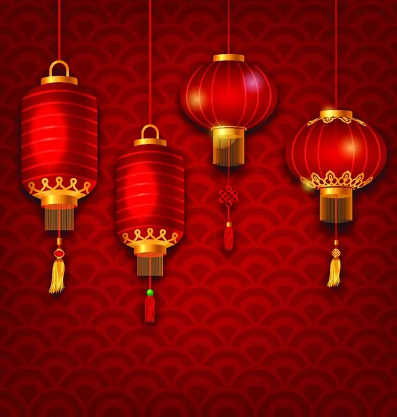 Illustrasjon Chinese Background Lanterns Seigaiha Texture Vektor – stockvektor