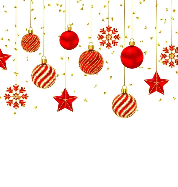 Ілюстрація Різдвяний Фон Декоративними Кульками Зірками Сніжинками Вектор — стоковий вектор