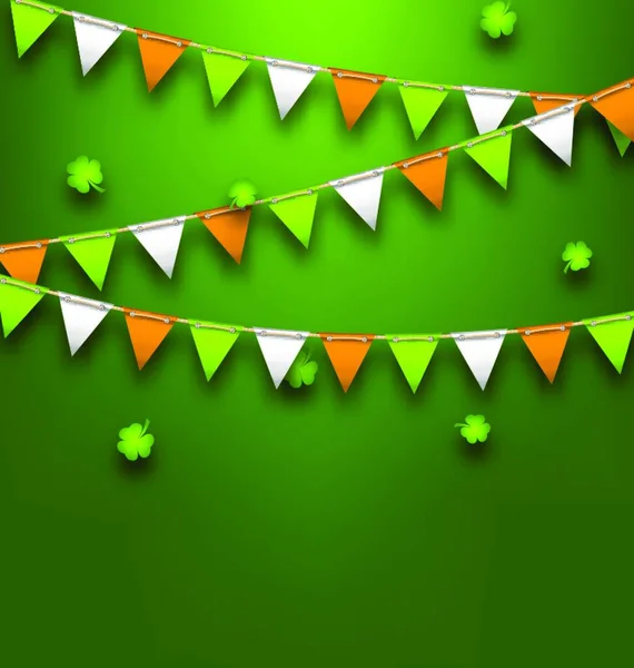 Illustration Bunting Pennants Couleurs Irlandaises Trèfles Pour Saint Patrick Vecteur — Image vectorielle