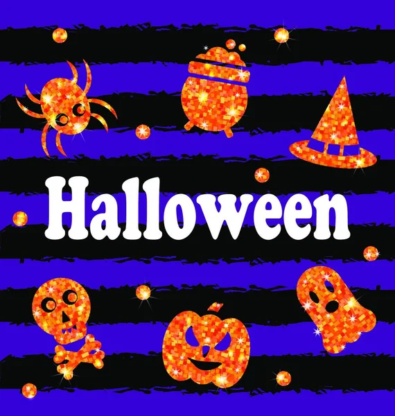 Хэллоуинский Баннер Традиционными Иконами Сияющий Апельсин Иллюстрация Хэллоуин Партии Знамя — стоковый вектор