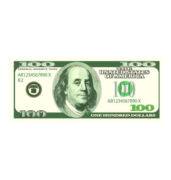 Illustration Detaillierte Dollarnote Auf Weißem Hintergrund Hundert Stückelung Vektor — Stockvektor
