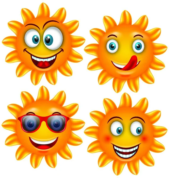 Puesta Sonriente Sun Personajes Dibujos Animados Ilustración Set Smiling Sun — Archivo Imágenes Vectoriales