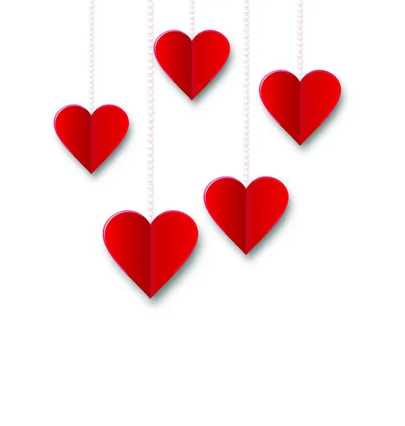 Hintergrund Der Herzen Die Fäden Hängen Valentinstag Rote Herzen Hängen — Stockvektor