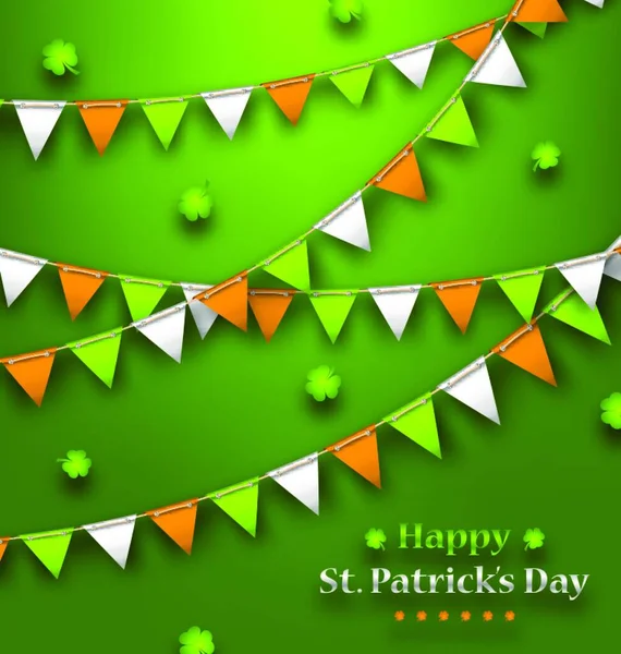 Illustration Bunting Pennants Couleurs Irlandaises Trèfles Pour Saint Patricks Day — Image vectorielle