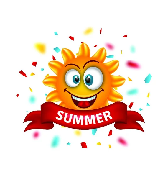 Summer Banner Med Tecknad Leende Soligt Illustration Sommar Banner Med — Stock vektor