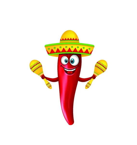 Ünnepi Mosolygós Chili Pepper Maracas Szal Illusztráció Ünnepi Mosolygós Chili — Stock Vector