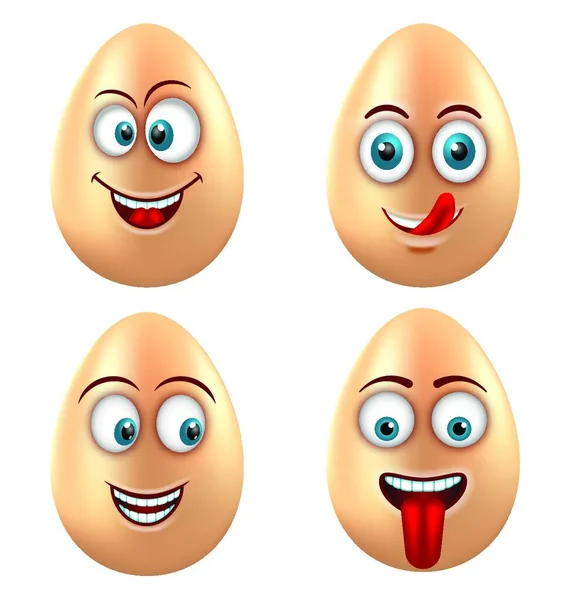 Set Smiling Funny Eggs Vorhanden Positive Emotionen Illustrationsset Lächelnde Lustige — Stockvektor