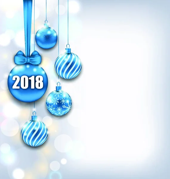 Szczęśliwego Nowego Roku 2018 Blue Glass Balls Glitter Light Banner — Wektor stockowy