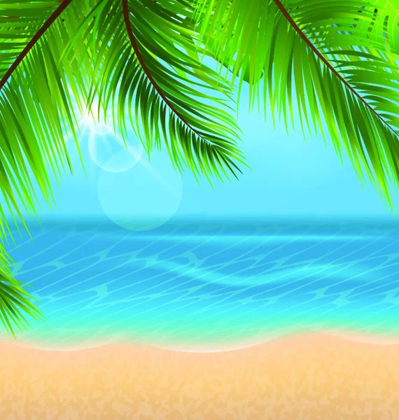 Přírodní Pozadí Palm Leaves Beach Ilustrace Přírodní Pozadí Palmovými Listy — Stockový vektor