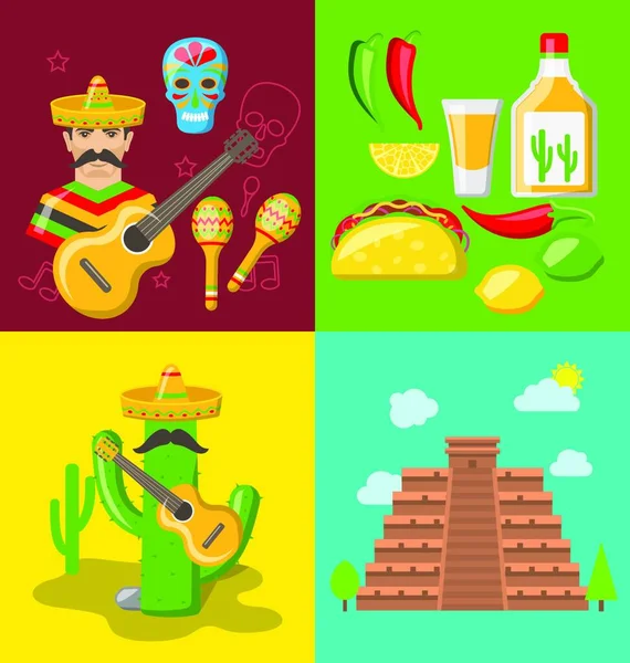 Coleção Banners Mexican Icons Coleção Ilustração Banners Mexican Icons Estilo — Vetor de Stock