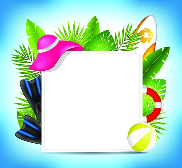Tropical Summer Design Card Template Beach Accessories Tropical Summer Design — Stock Vector
