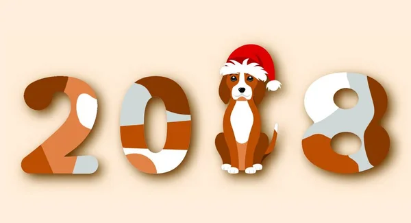 Feliz Año Nuevo Chino 2018 Perro Santa Sombrero Feliz Año — Vector de stock