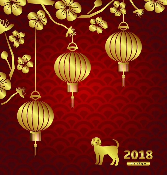 Καλή Oriental Κάρτα Για Κινεζικό Νέο Έτος 2018 Χαρούμενη Κάρτα — Διανυσματικό Αρχείο