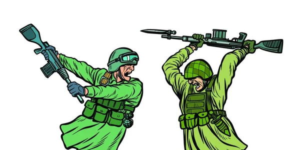 Oorlog Haat Soldaten Vermoorden Elkaar Isoleren Witte Achtergrond Pop Art — Stockvector