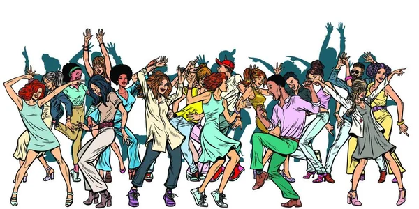 Группа Танцующей Молодежи Изолировать Белом Фоне Винтажный Китч Ретро Вектором — стоковый вектор