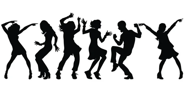 Σετ Συλλογής Σιλουετών Νέοι Που Χορεύουν Άνδρες Γυναίκες Αγόρια Κορίτσια — Διανυσματικό Αρχείο