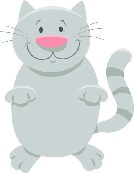 Ilustracja Kreskówka Szczęśliwy Szary Kot Czy Kotka Znak Zwierzę — Wektor stockowy